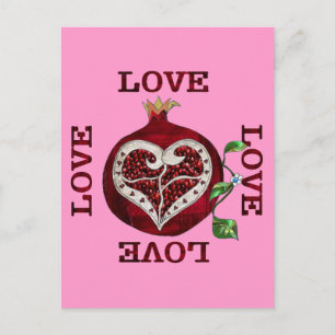 Pomegranat Heart KÄRLEK Valentine Helg Vykort