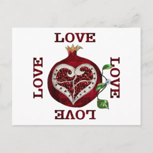 Pomegranat Heart KÄRLEK Valentine Helg Vykort