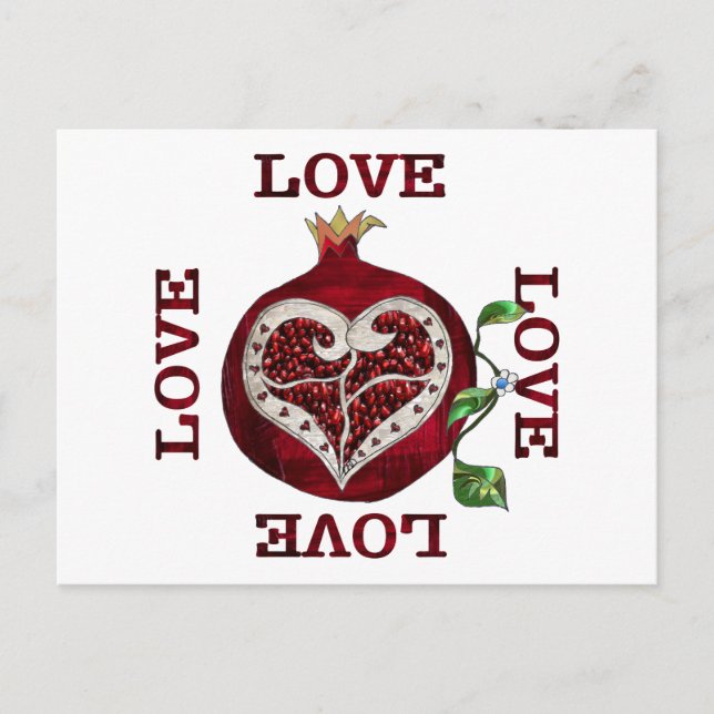 Pomegranat Heart KÄRLEK Valentine Helg Vykort (Framsida)
