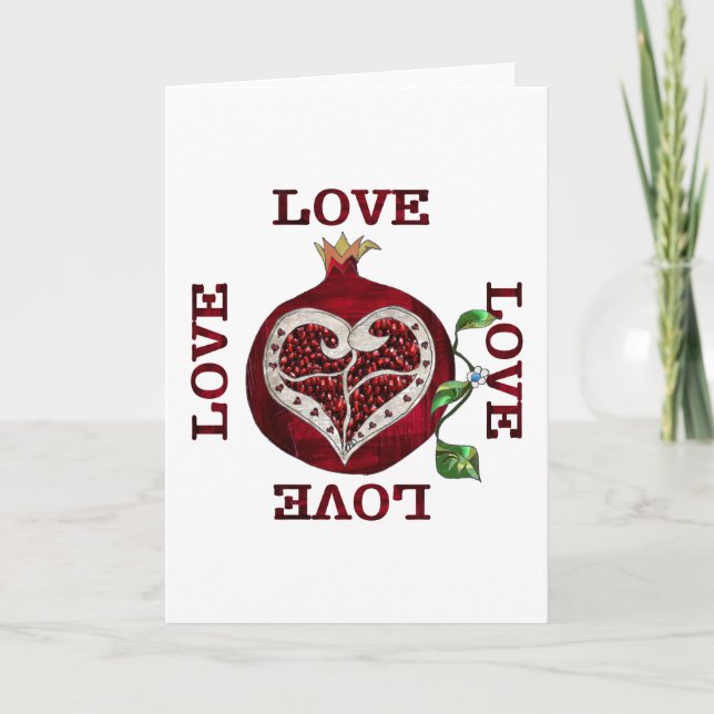 Pomegranat Heart KÄRLEK Valentine Helgkort (Framsida)
