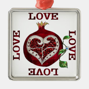 Pomegranat Heart KÄRLEK Valentine Julgransprydnad Metall