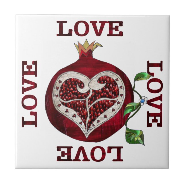 Pomegranat Heart KÄRLEK Valentine Kakelplatta (Framsidan)
