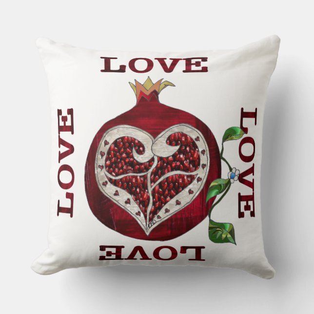 Pomegranat Heart KÄRLEK Valentine Kudde (Framsida)
