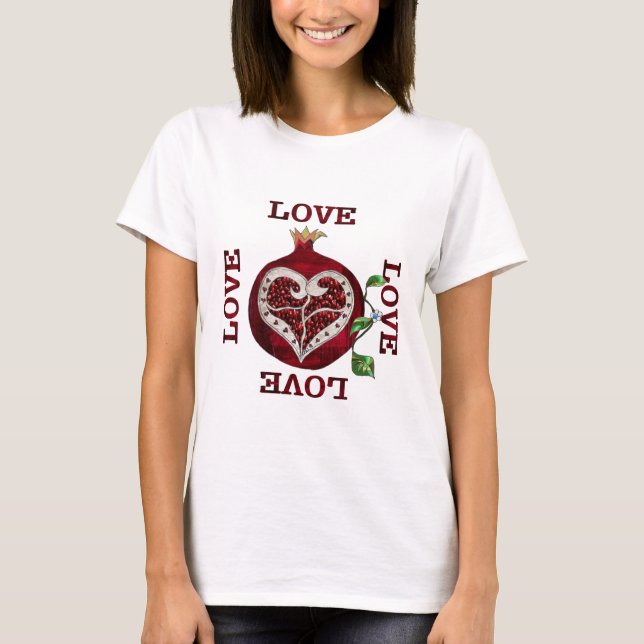 Pomegranat Heart KÄRLEK Valentine T Shirt (Framsida)