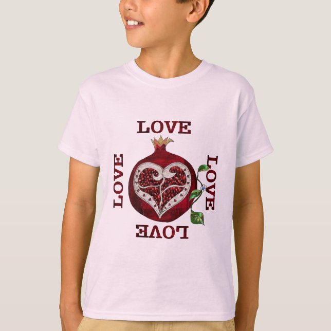 Pomegranat Heart KÄRLEK Valentine T-shirt (Framsida)