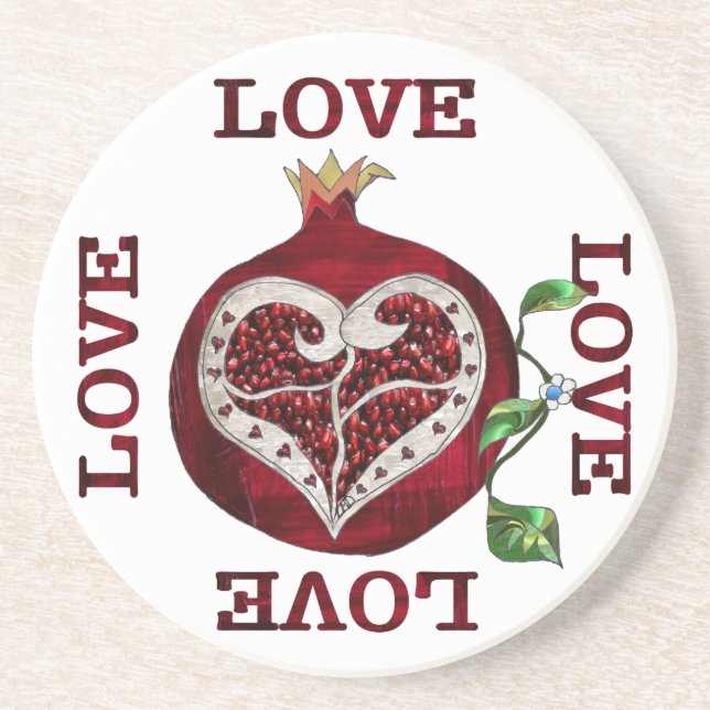 Pomegranat Heart KÄRLEK Valentine Underlägg Sandsten (Framsidan)