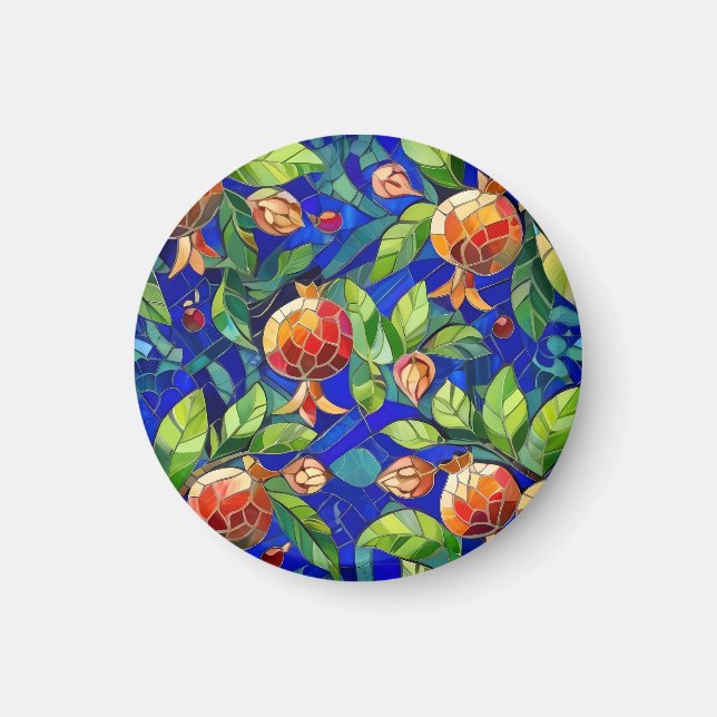 Pomegranat Mönster Mörk blått och rödfruktsaik Magnet (Framsidan)