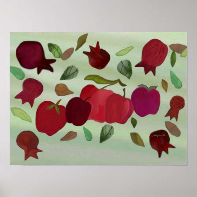 Pomegranat och äpplen, svalt årutskrift poster (Framsidan)