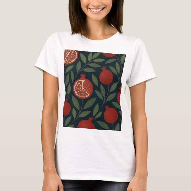 Pomegranat och Foliage Mönster T Shirt (Framsida)