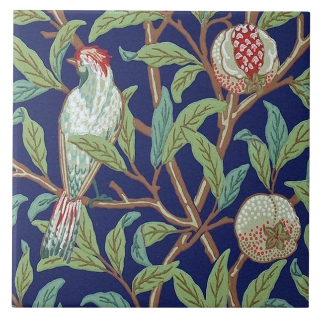 Pomegranat och Little Bird, William Morris Kakelplatta (Framsidan)