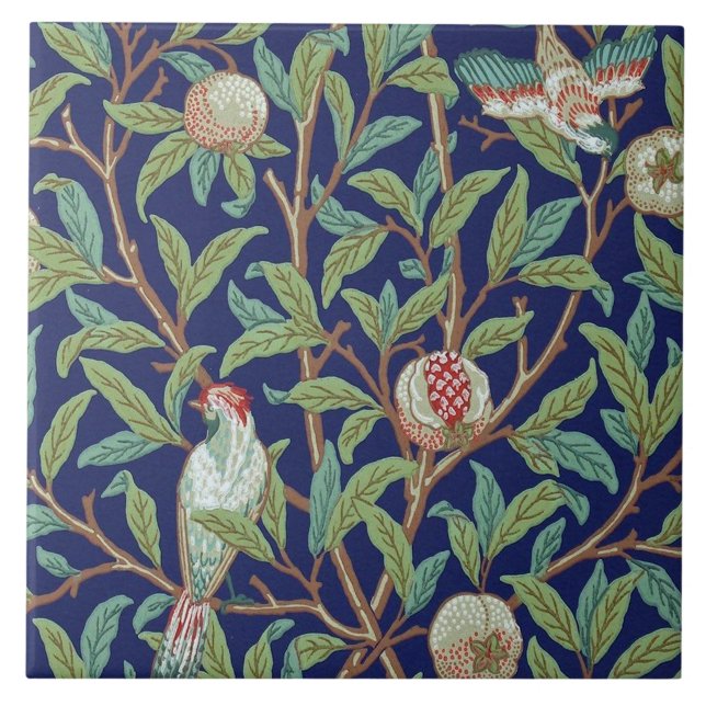 Pomegranat och Little Bird, William Morris Kakelplatta (Framsidan)