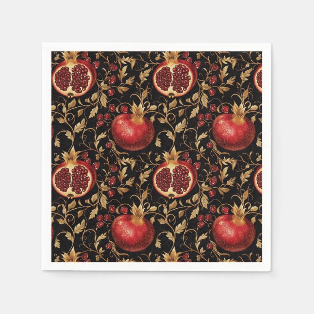 Pomegranat - Rik Blommigt Sömlös Mönster Pappersservett (Framsidan)