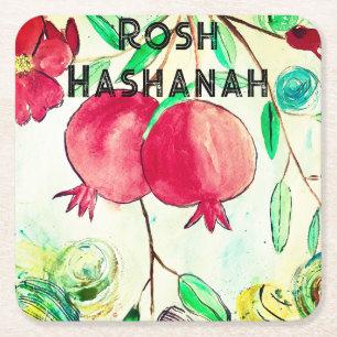 Pomegranat Rosh Hashanah Fruit Shana Tova Underlägg Papper Kvadrat