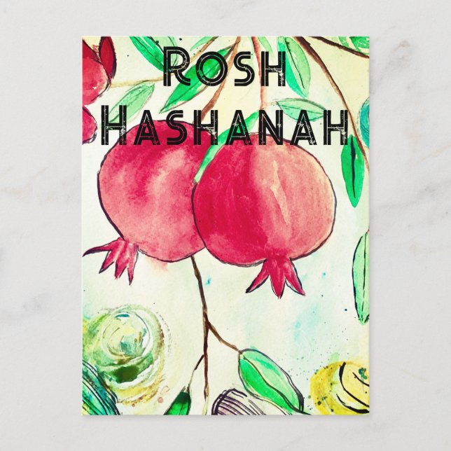 Pomegranat Rosh Hashanah Fruit Shana Tova Vykort (Framsida)