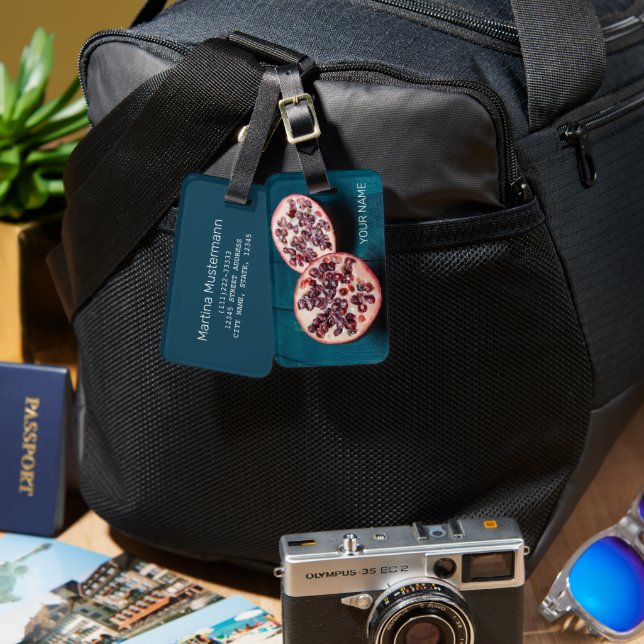 Pomegranat Vegan Fruit Gourmet Foodie Souvenir Bagagebricka (Fram & Baksida)
