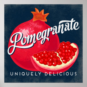Pomegranat Vintage Fruktetikett Poster