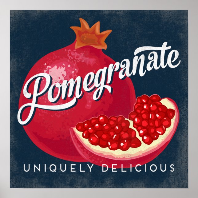Pomegranat Vintage Fruktetikett Poster (Framsidan)