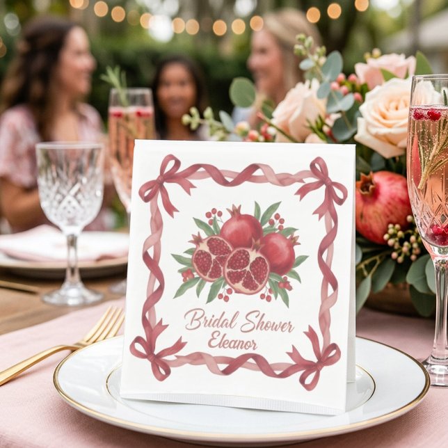 Pomegranate & Coral Ribbon Bridal Shower Napkins Pappersservett (Skapare uppladdad)