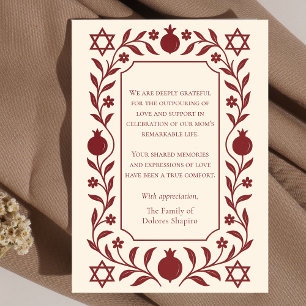 Pomegranate Jewish Sympathy Funeral Shiva Tack Kort