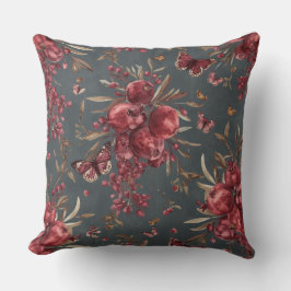  Pomegranate & Olive Botanical Throw Pillow | Wine Kudde