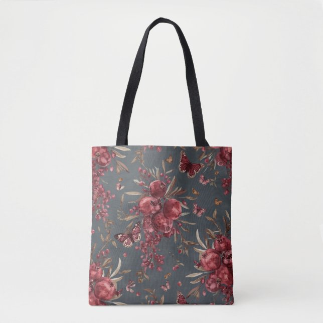 Pomegranate & Olive Botanical Tote Bag Tygkasse (Framsida)