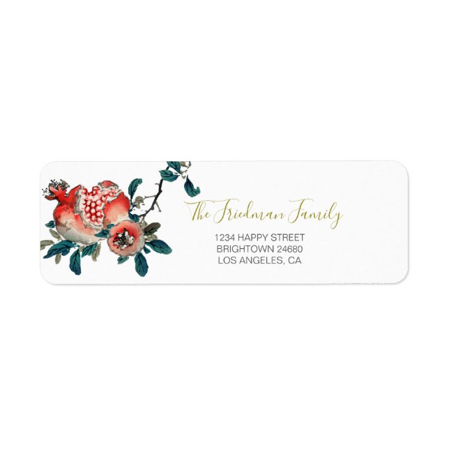 Pomegranate Rosh Hashanah Elegant New Year Sweet Returadress Etikett (Framsidan)