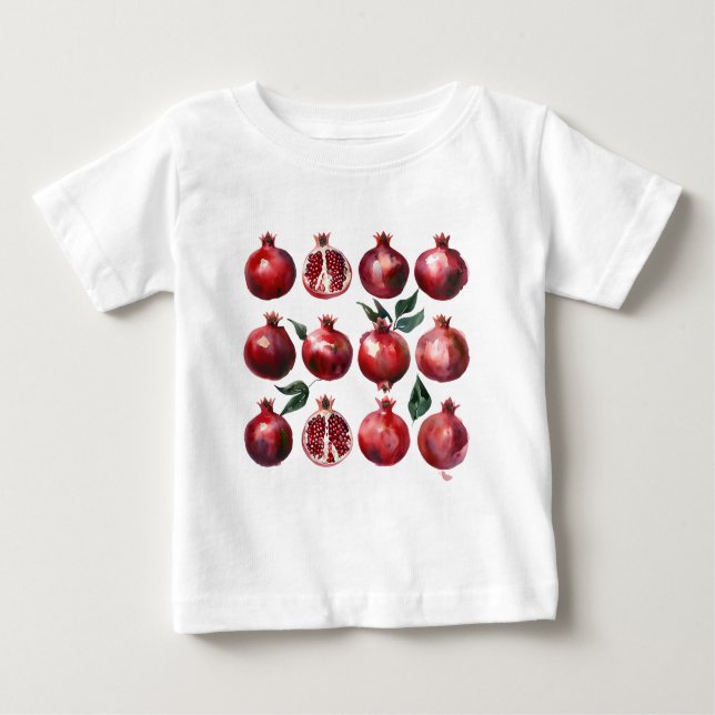Pomegranate Watercolor Art T Shirt (Framsida)