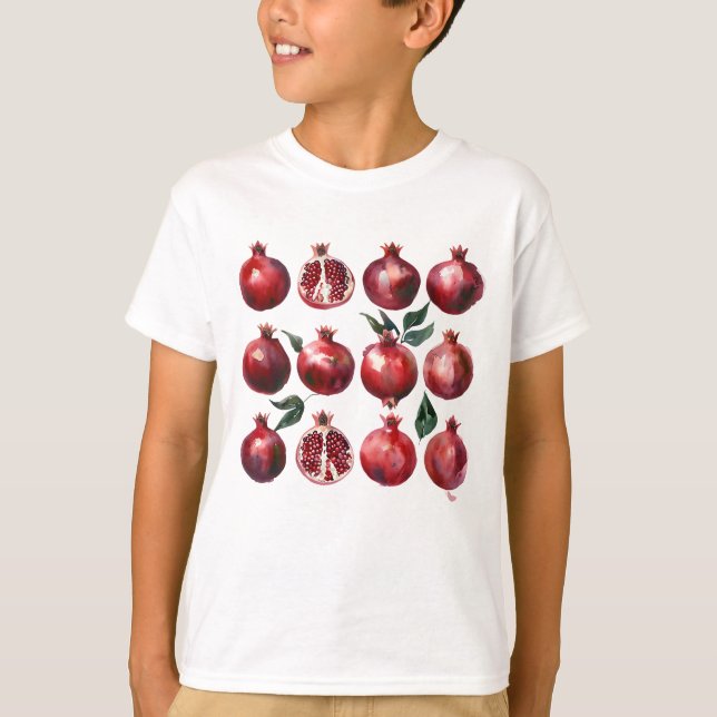 Pomegranate Watercolor Art T Shirt (Framsida)