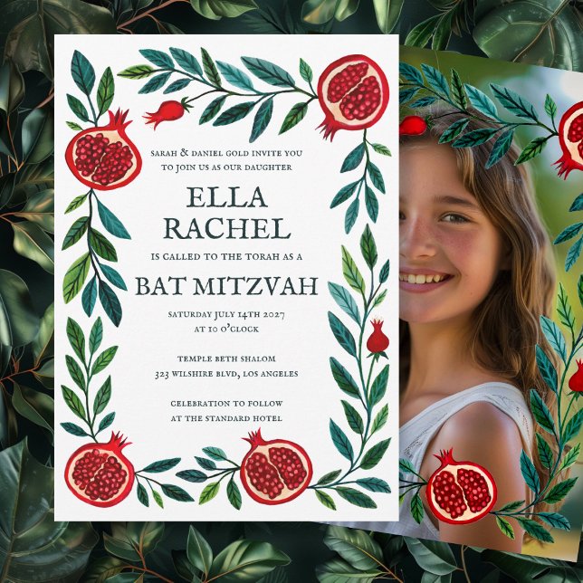 Pomegranater B'nai Fladdermus Pub Mitzvah Anpassni Inbjudningar (Pomegranates B'nai Bat Bar Mitzvah Custom Photo Invitation
)