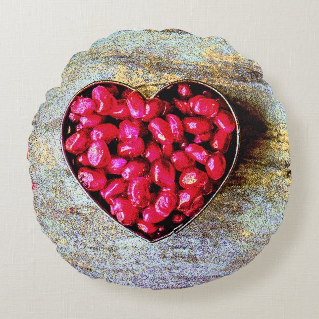 "Pomegranater Heart Fruit" Cute Photo. Köp nu Rund Kudde (Framsidan)