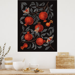Pomegranater och Bella Moths i rött och grått Poster