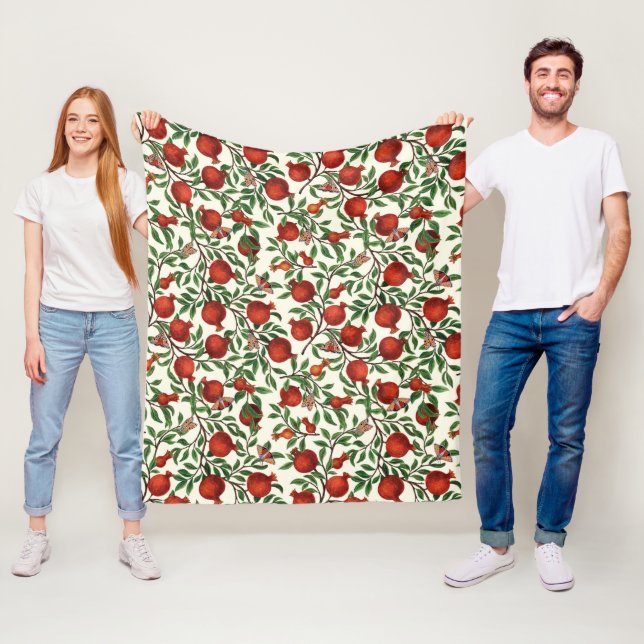 Pomegranater och Bella Moths på benvita Fleecefilt (På plats)