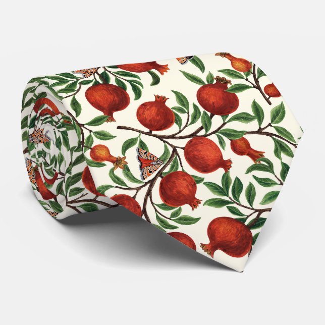 Pomegranater och Bella Moths på benvita Slips (Rullad)