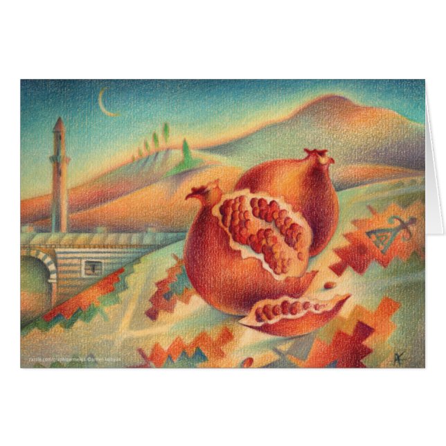 Pomegranatessymboler av överflöd hälsningskort (Framsidan Horizontal)