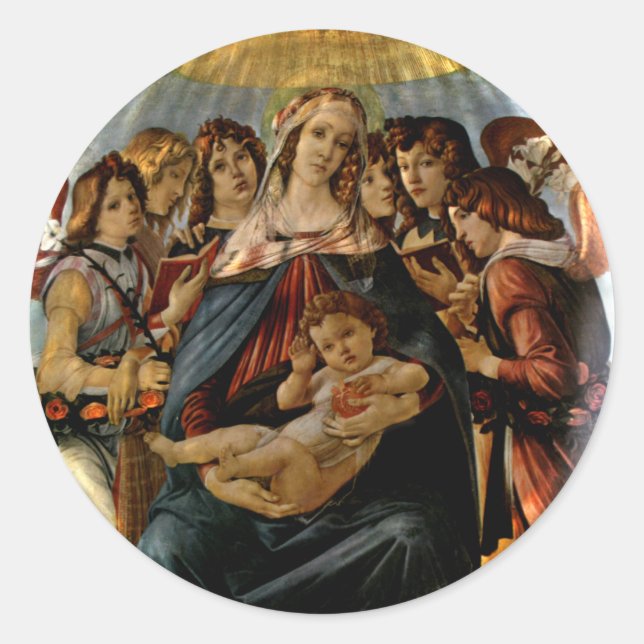 Pomegranatmadonna - Botticelli Runt Klistermärke (Framsida)