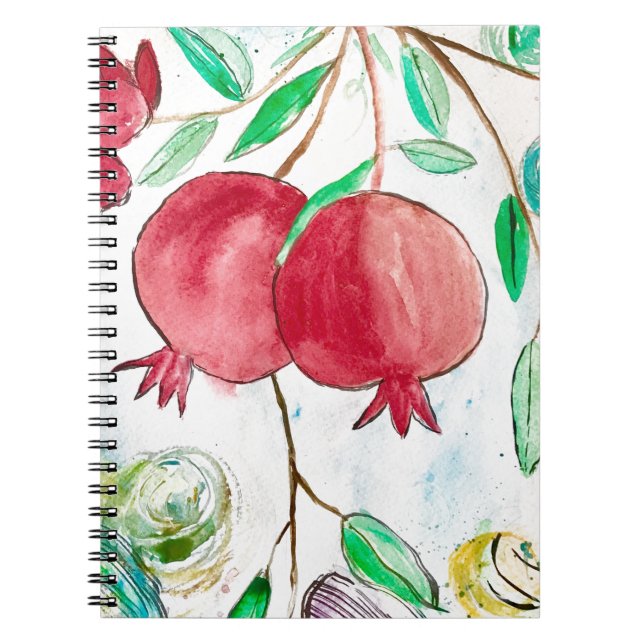 Pomegranatröda fruktpresenter, vätefärg anteckningsbok med spiral (Framsidan)