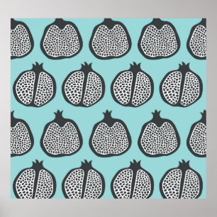 Pomegranatskivor: Black Aqua Mönster. Poster