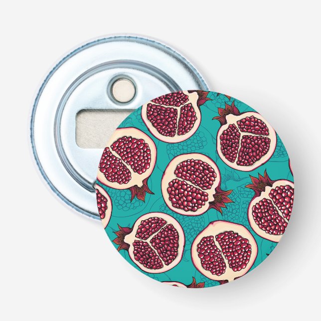 Pomegranatskivor på turkos flasköppnare (Framsidan)