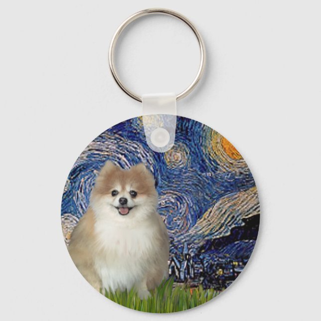 Pomeranian 1 - Stjärnkväll Nyckelring (Framsida)