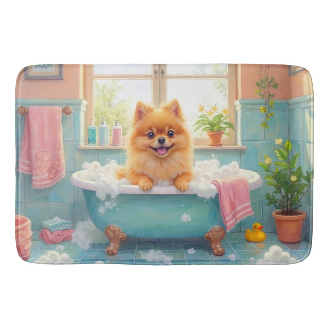 Pomeranian badtid Fluffig badrumsdekor Badrumsmatta (Framsidan)