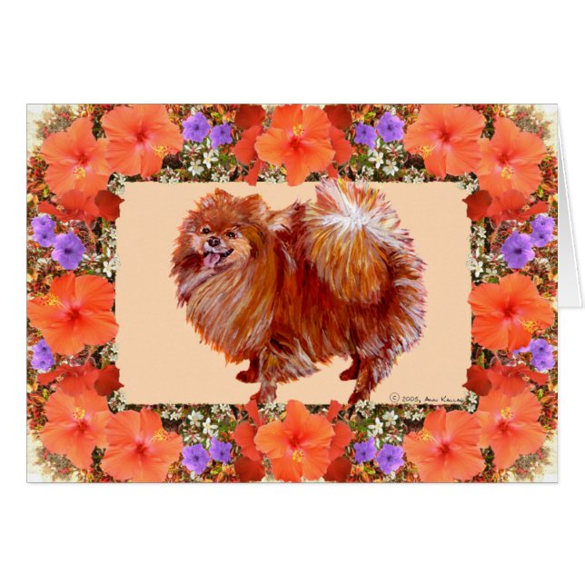 Pomeranian Blomsterflora Hälsningskort (Framsidan Horizontal)