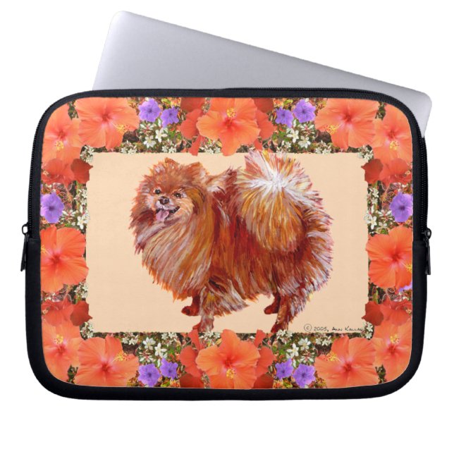 Pomeranian Blomsterflora Laptop Fodral (Framsidan)