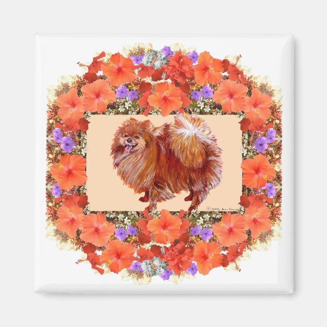 Pomeranian Blomsterflora Magnet (Framsidan)