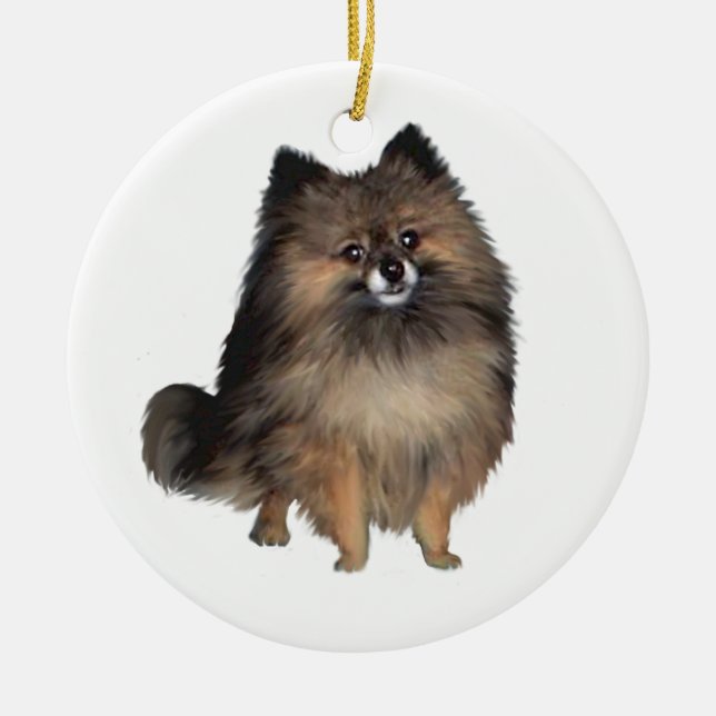 Pomeranian -  brindle julgransprydnad keramik (Framsidan)