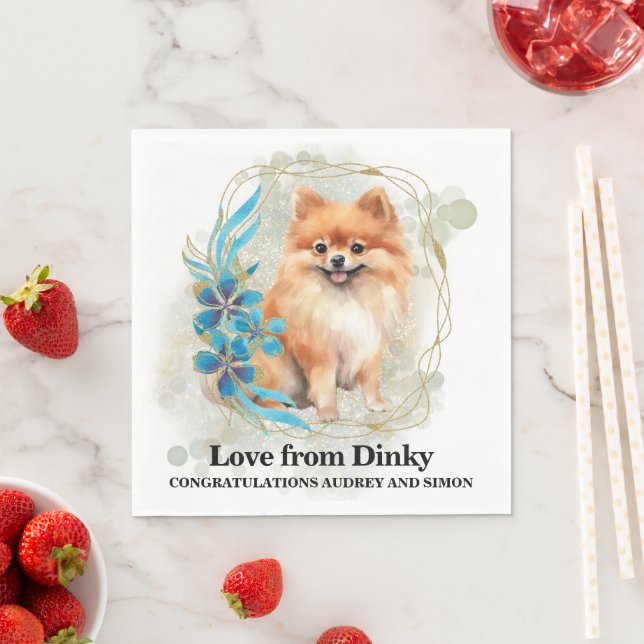 Pomeranian Bröllopsservetter Med Hund Foto Pappersservett (Insitu)