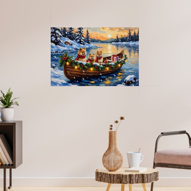 Pomeranian Christmas Boat Holiday Poster (Vardagsrum 3)