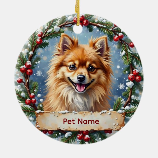 Pomeranian Christmas Julgransprydnad Keramik (Baksidan)