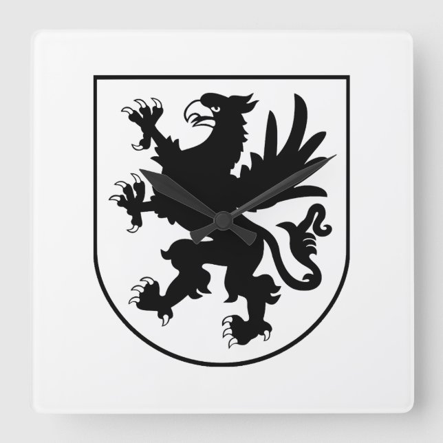 Pomeranian Coat of Arms Black and White Heraldic Fyrkantig Klocka (Framsida)