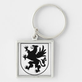 Pomeranian Coat of Arms Black and White Heraldic Fyrkantig Silverfärgad Nyckelring