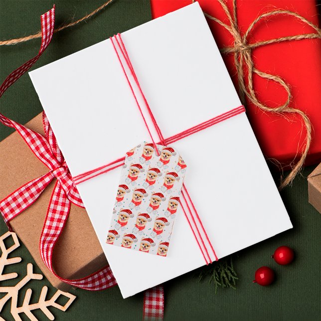 Pomeranian Dog Breed Christmas Stars Presentetikett (Skapare uppladdad)